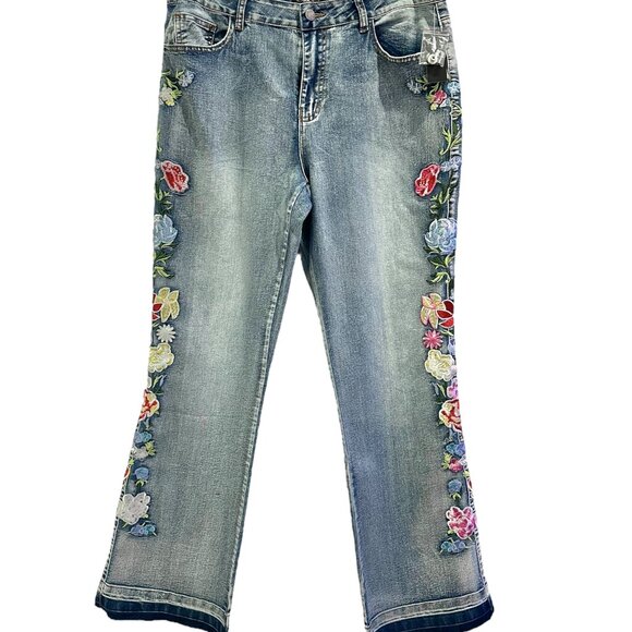 AZI Jeans Women's Size 14 Flair Floral Embroidered Jeans Bright NWT - Picture 3 of 6